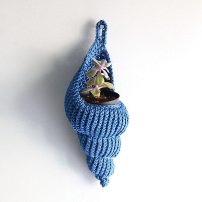 Handmade Storage - Shell ,navy Shell Crochet, Coffee Table Decor, Hanging Planter, Summer House Decor, Nursery Decor, Creative Decor, Fun Shell Basket, Home Storage,Plant hanger,pot